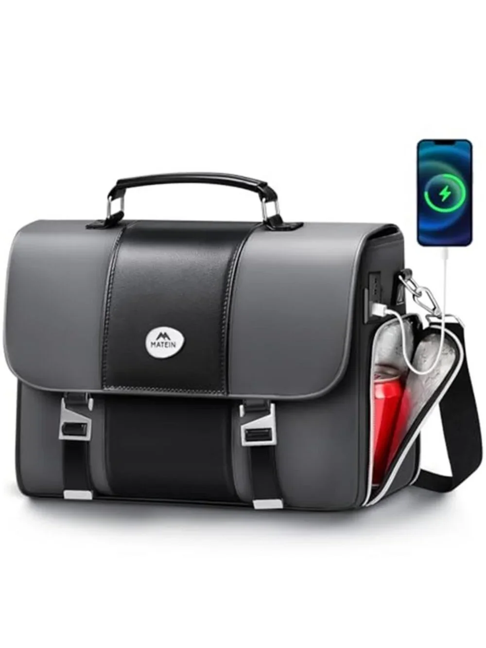 Mens Business Briefcase 15.6 Inch PU Leather Messenger Bags Laptop